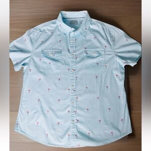 Jachs New York Men’s Blue Short Sleeve Shirt Pink Flamingos XL